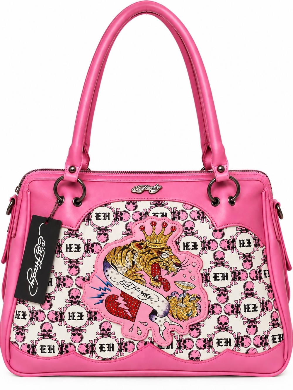 Ed Hardy Pink Tiger Rhinestone Satchel Crossbody Bag Y2K NWT